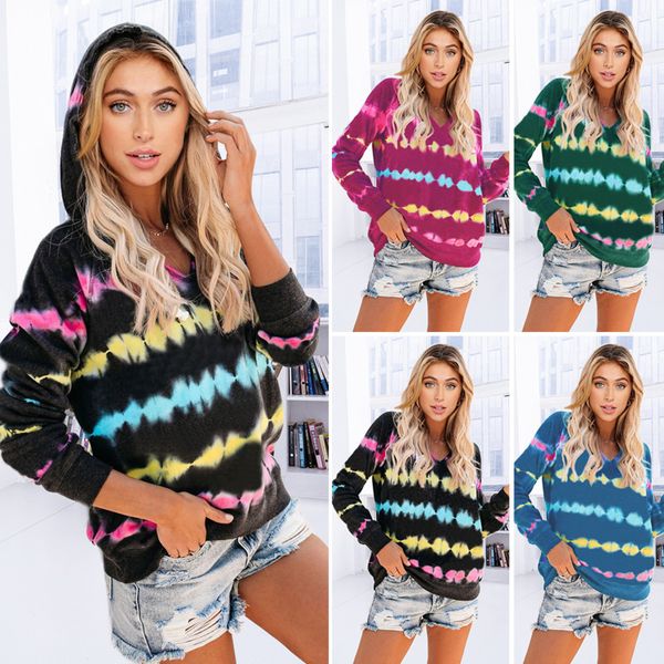 

women's hoodies & sweatshirts xuxi 2021 women tie-dye heartbeat streetwear print hooded knitted autumn winter leisure loose sport fashi, Black