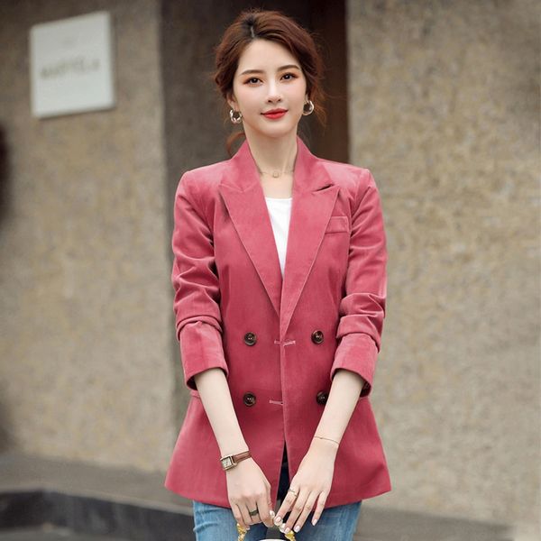 

hong kong style wick coat corduroy fashionable small suit temperament mid-length coat women's casual british style double-row top, White;black