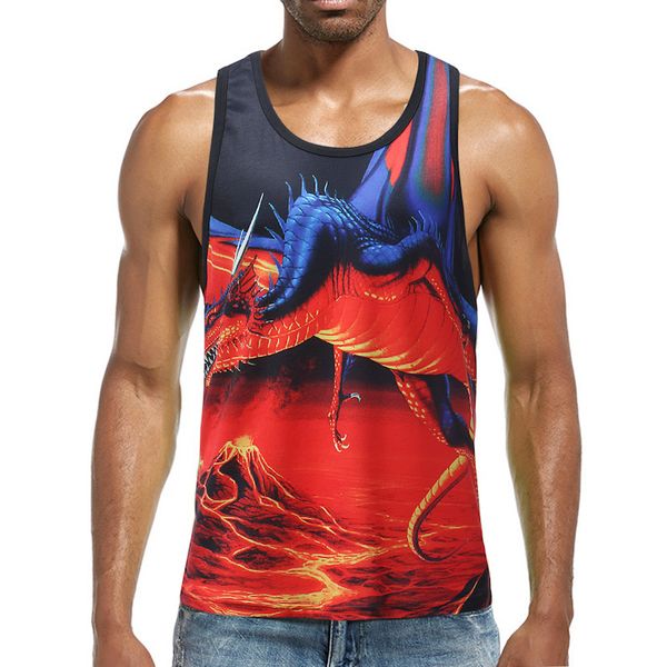 

summer wear new style men's wear sleeveless printed tank-men's, Black;blue