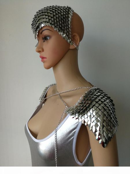 

y whole salenew fashion scalemail mermaid fish scales head chains layers scale chainmail silver fish scale head hair chains jewelry