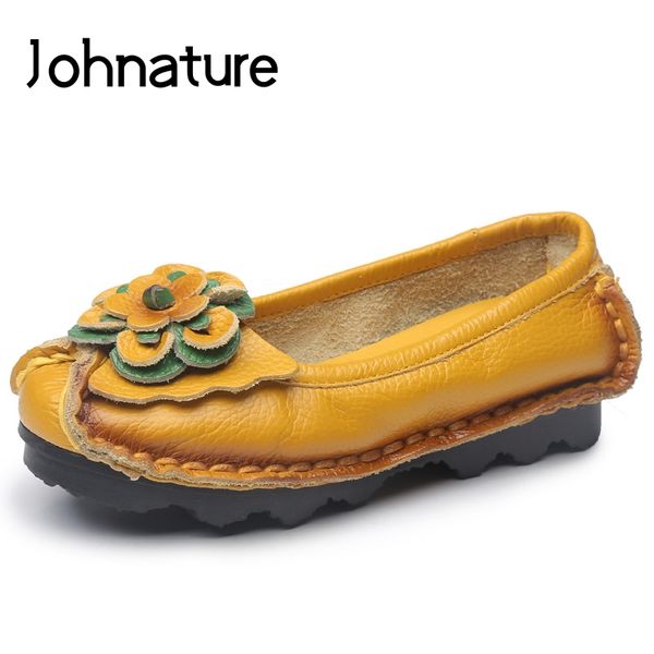 

johnature casual flats ladies shoes solid color slip-on round toe 2020 new autumn shallow handmade comfortable soft women shoes, Black