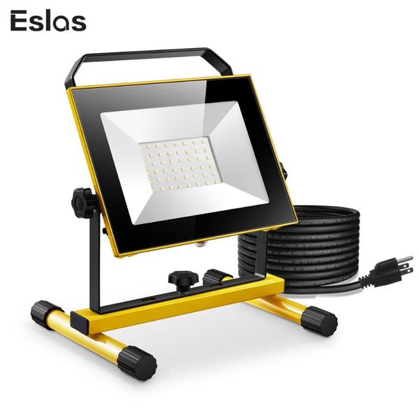 

eslas portable led work light ac 110v 30w 50w floodlight usa plug ip65 waterproof outdoor for garage warehouse