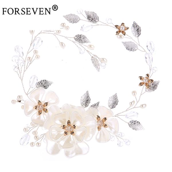 

trendy silver color flower headband tiara for women hair jewelry handmade pearl rhinestones wedding bride hair accessories, Golden;silver