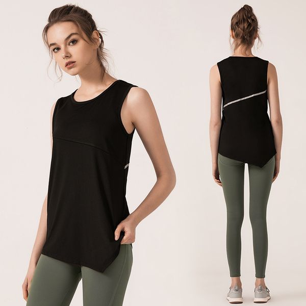 

2020 new women sports tank sleeveless shirts irregular loose sportwear o neck for running jogging yoga pilate gym fitness, Black;blue