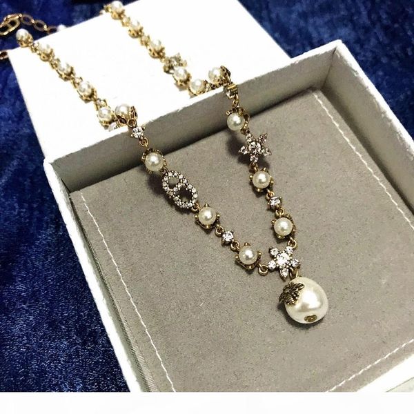 

s explosive fashion alphabet small bee pearl pendant designer jewelry luxury designer jewelry women necklace, Silver