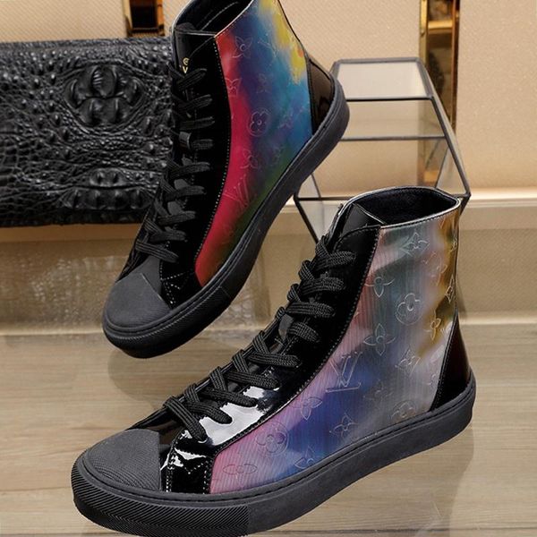 

tattoo sneaker boot men shoes breathable footwears high lace -up sports fashion men boots outdoor walking chunky sneakers, Black