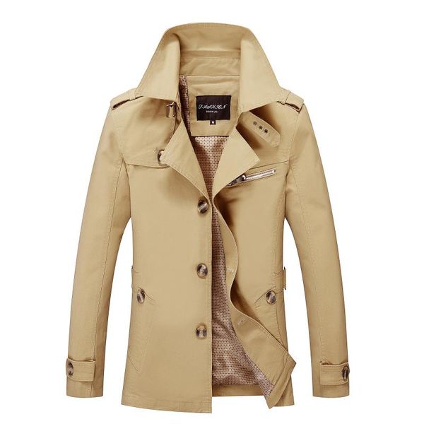 

man cotton smart casual slim fit design office jackets overcoat plus size -5xl spring autumn men's long thin trench coats, Tan;black