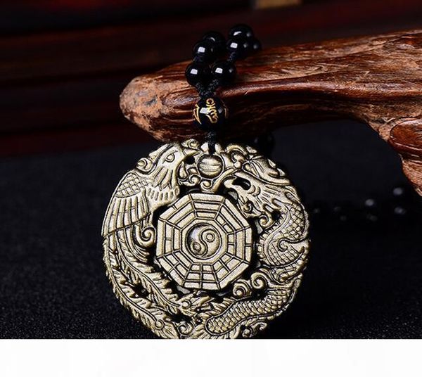 

natural obsidian dragon and phoenix gossip jade pendant jinxie stone dragon and phoenix chengxiang gossip transshipment lucky pendant chain, Silver
