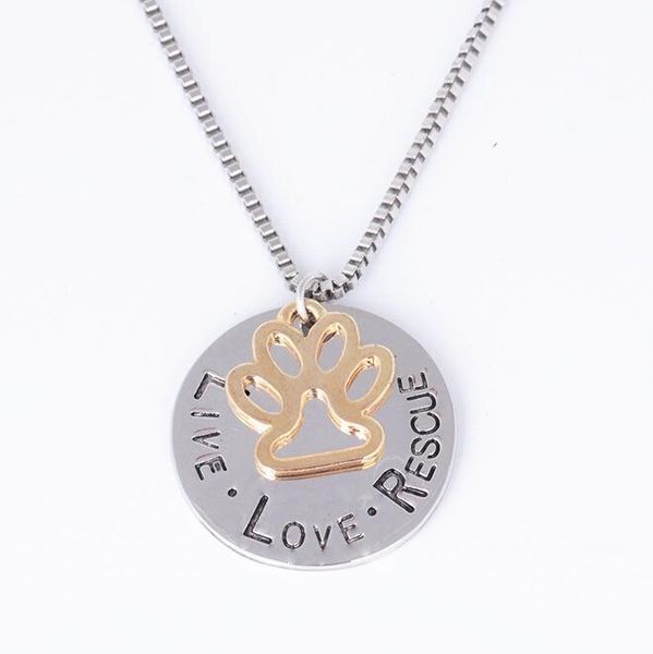 

love necklace angel pet simple jewelry special gift adopt dog necklace lovers lettering live love rescue gold paw claw pendant necklace, Silver