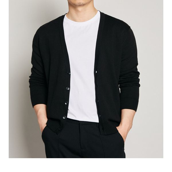

men's v-neck wool cardigan autumn spring warm solid slim fit long sleeve perfect quality clothes knitted cotton casual sweaters, White;black
