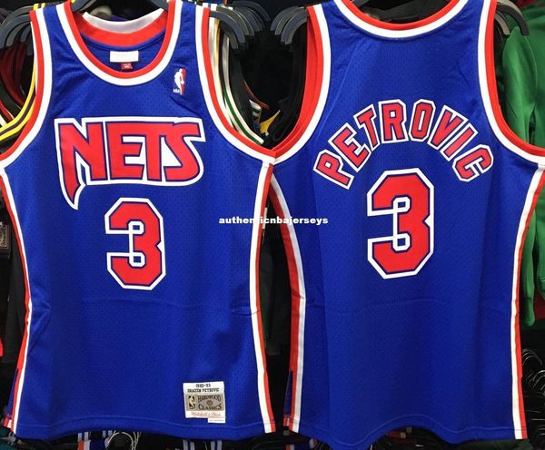 

drazen petrovic #3 new jersey blue sewn vintage jersey mens vest size xs-6xl stitched basketball jerseys, Gray