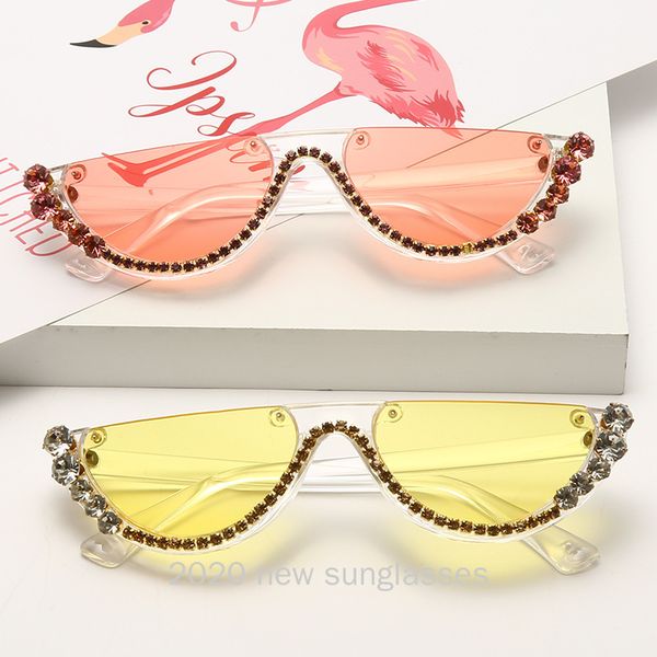 

sunglasses crystal diamond rimless women 2021 oversize clear gradient sun glasses fashion shades for female nx, White;black