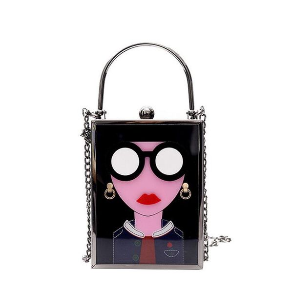 

female banquet bag 2020 fashion new handbags personality pu leather women bag acrylic cartoon chain shoulder messenger