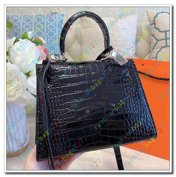 

luxury designer travel luggage bag women wallets purses handbags patent leather crocodile pattern 25cm newset classic lady cross tote 191027