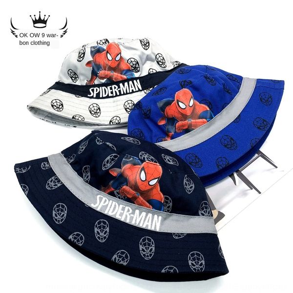 

children's autumn new boys' cartoon fisherman outdoor sunshade marvel bucket bucket hat spider-man baby basin hat, Blue;gray