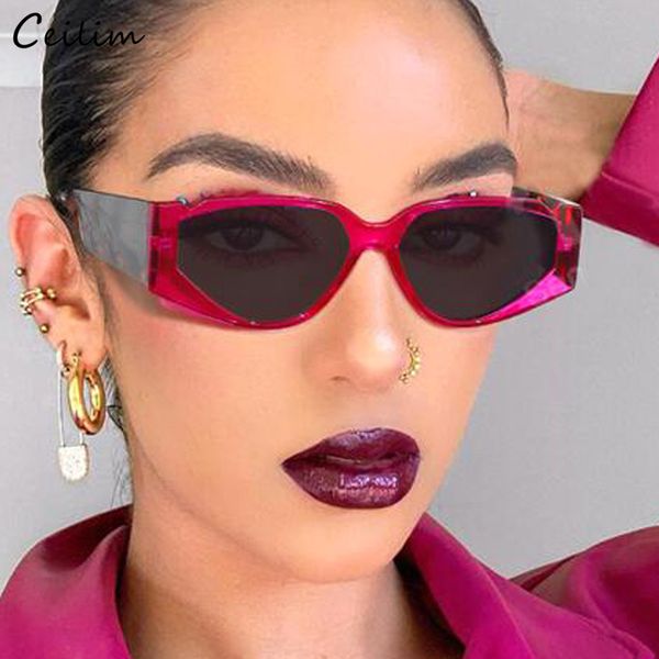 

vintage punk cat eye sunglasses women 2020 new fashion small frame sun glasses retro pink leopard steampunk shades, White;black