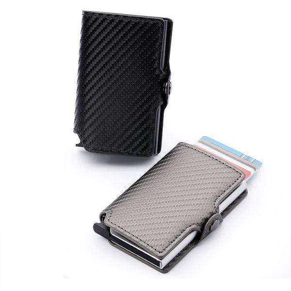 

men carbon fiber mini pop up rfid wallet for men slim leather credit card secure pocket holder wallet, Red;black