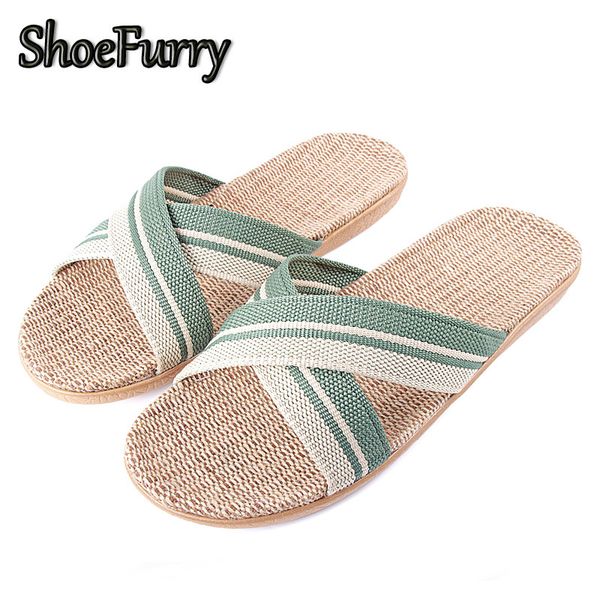 

shoefurry summer beach slippers women flat shoes breathable flax linen sandals shoes cozy female home indoor slippers flip flops, Black