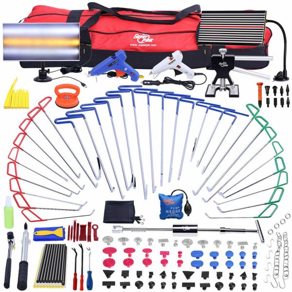 Kit di riparazione automobilistica Super PDR Attrezzo per ammaccatura per porta del piede di porco con asta di spinta Kit di estrattori per ammaccature con cuneo per pompa d'aria professionale per strumenti di riparazione della carrozzeria dell'auto