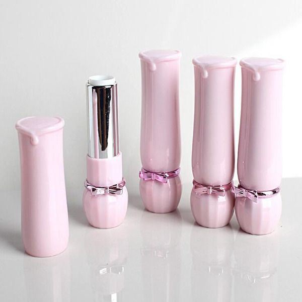 500 Stück rosa Schleife DIY 12,1 mm Lippenstift-Lippenbalsam-Röhre, leer, hochwertiger Kunststoff-Lippenstift, Lippenstift-Glanz-Behälter