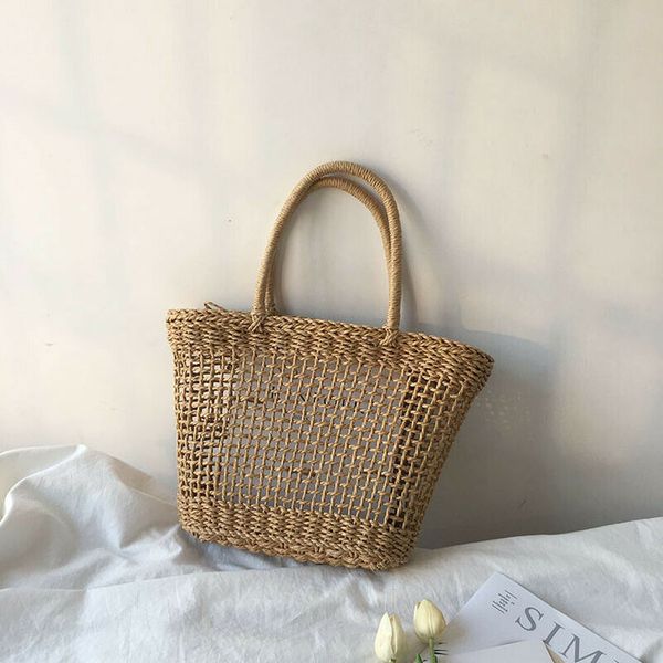 

2020 women summer beach tote bag ladies casual holiday wicker straw rattan hollow out hand woven plain bags