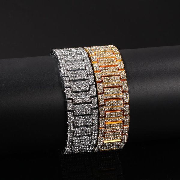 

hip hop bling bling iced out tennis chains bracelet width 21mm rhinestone gold silver men women bracelet bangle fashion jewelry gift, Black