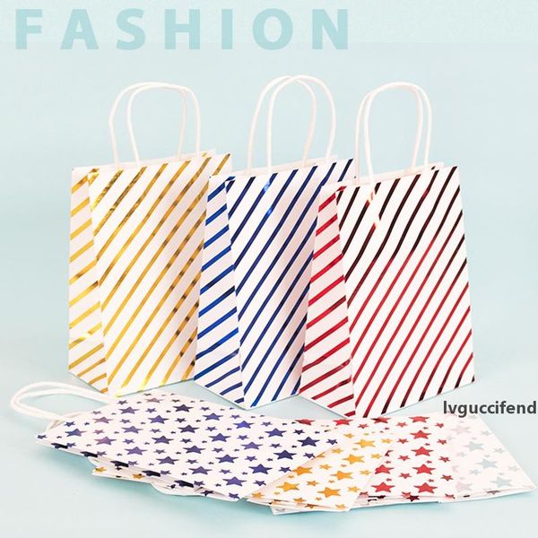 

10 pcs/lot 21x15cm colorful stamping stars diagonal stripes gift paper bags new year wedding party favor deco packaging