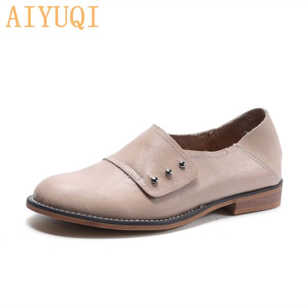 

aiyuqi 2020 spring new women's shoes british style women's genuine leather low-heeled fashion retro casual single shoes women, Black