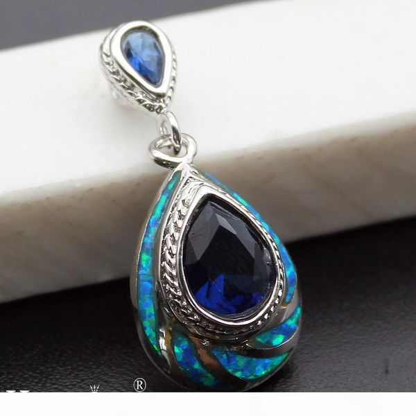 

natural blue opal pendants jewelry ocean sapphire 925 sterling silver fashion jewelry charm teardrop 1 1 4" inch