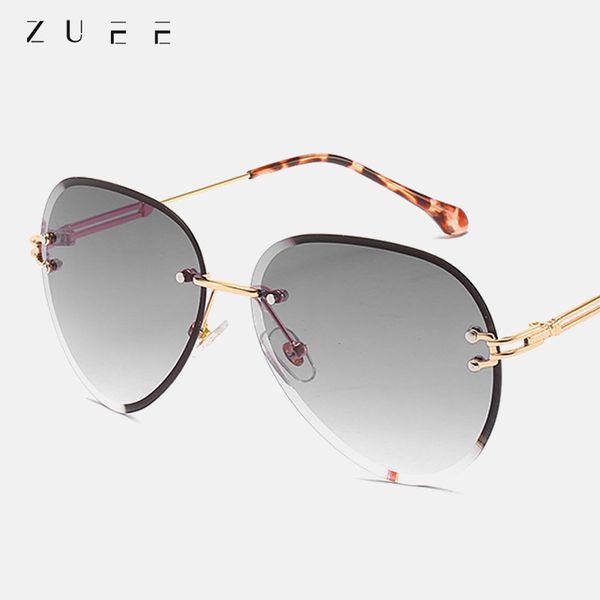 

new luxury aviation ladies sunglasses fashion blue rimless sunglasses women uv400 glasses shades zonnebril dames, White;black