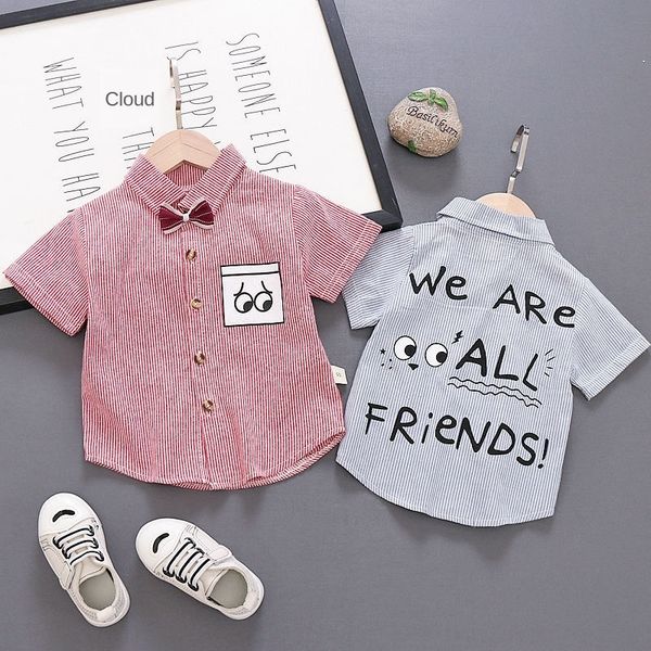

2020 new baby doll doll british style cartoon foreign style baby cotton breathable thin short-sleeved shirt top, White;black