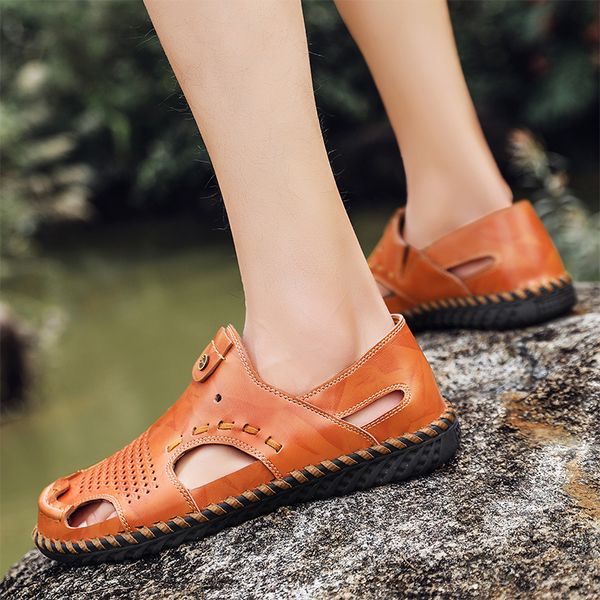 

beach masculina sandal slippers sandals geta in mens walking leather footwear large comfort genuine roman luxury rubber casual, Black