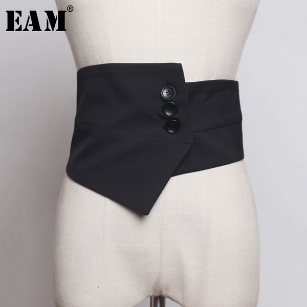 

eam] asymmetrical black button split joint wide belt personality women new fashion tide all-match spring autumn 2020 1d228, Black;brown
