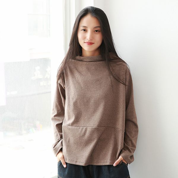 

johnature half turtleneck long sleeve t-shirt 2020 autumn winter korean casual solid color patchwork all-match 4 color women top, White