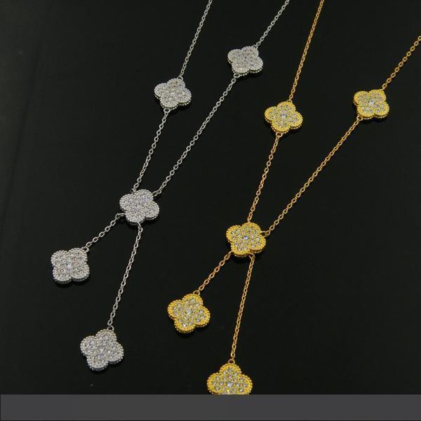 

fashion crystal clover pendant necklace for women's platinum necklace jewelry, Silver