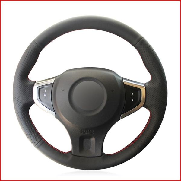 

mewant black genuine leather car steering wheel cover for koleos 2008-2020 samsung qm5 2007-2014