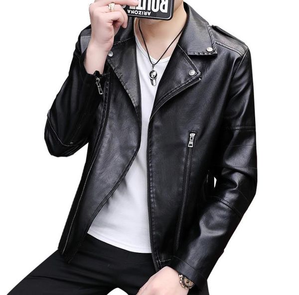 

mens punck chic leather jackets men spring autumn lapel neck zipper faux leathers man fashion cool outwears, Black