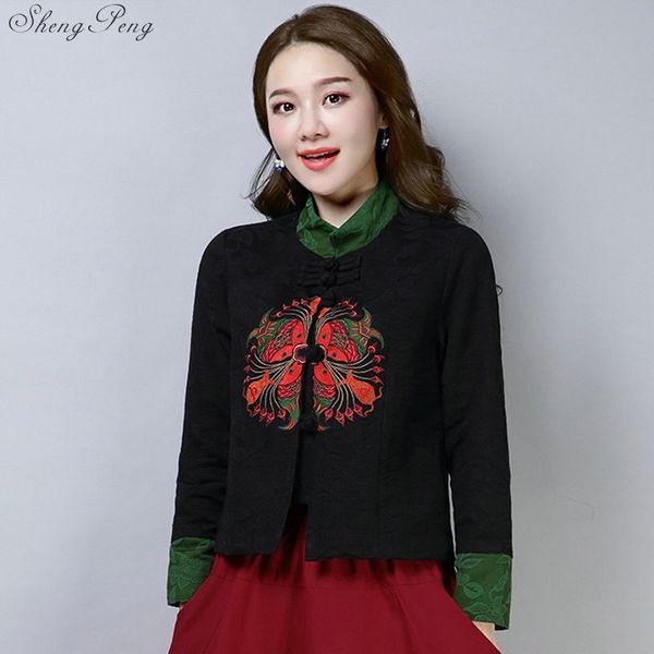 

traditional chinese clothing for women china shirt chinese style jacket cotton printing vertical cheongsam v1734, Red