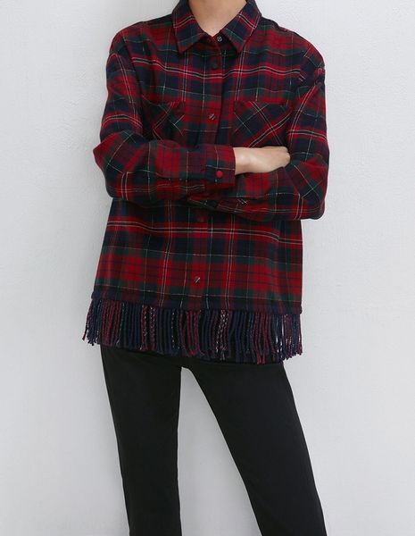 

dxp2j european single y autumn and winter red plaid loose tassel european single women's y autumn and winter coat women's red plai, Tan;black