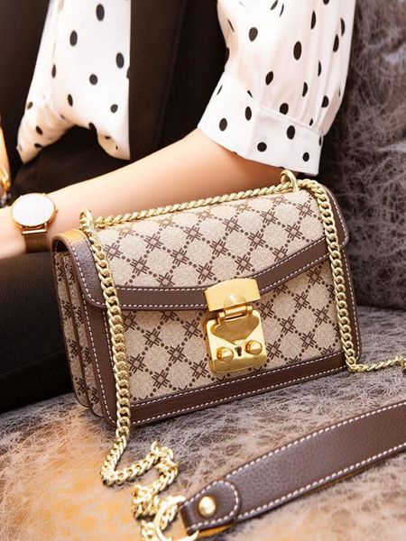 

french retro chain box messenger bags fashion luxury women crossbody bags metal lock printed lady shoulder clutches