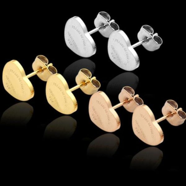 

not faded 1cm stainless steel studs gold silver rose colors love heart stud earrings for women party gift earrings wholesale, Golden;silver