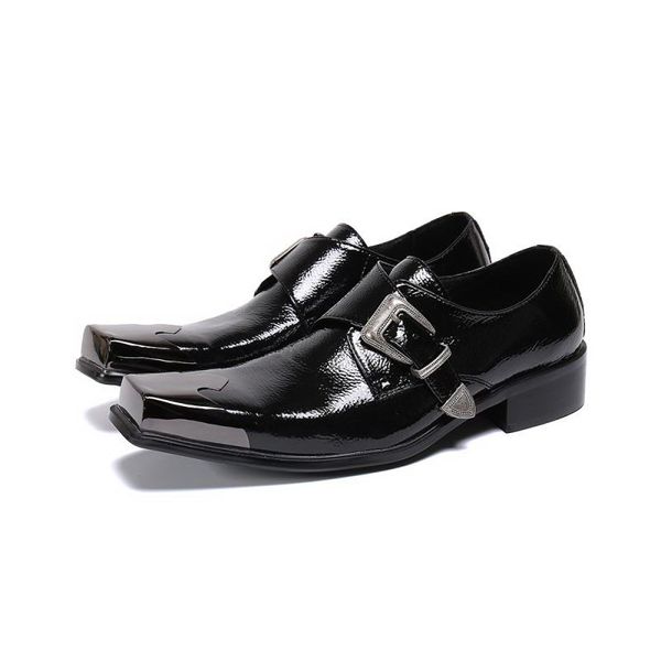 

fashion mens black formal shoes trending square toe leather party shoes for man metel charm buckle monk shoes stage show for party sl-35