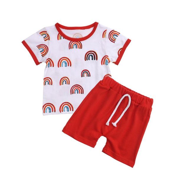 

baby boy clothing set 2020 summer shorts suit rainbow printed o-neck short sleeve sets summer red clothing set for baby 0-3y, White