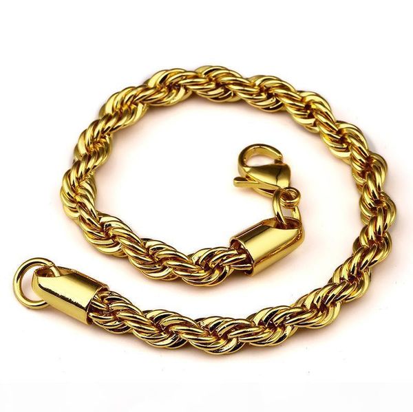 

mens 18k позолоченным браслет веревочки hip hop bling весна 8.66inch женщины мужчины ювелирные изделия с рождения, Black