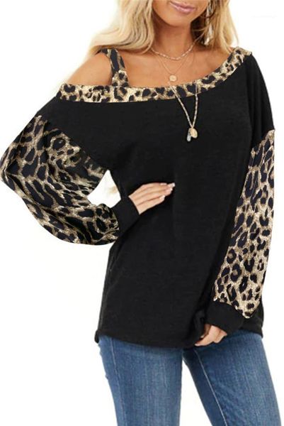 

long sleeve clothing knitting fashion spaghetti strap tees leopard print designer womens clothing casual slash neck, White