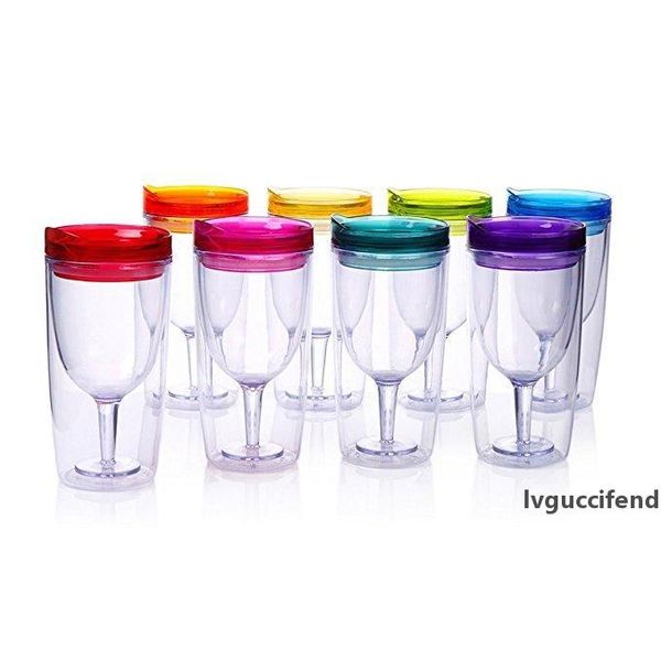 

multi color new insulated wine tumbler cup double walled with lid 10oz stemless plastic wine glasses cy