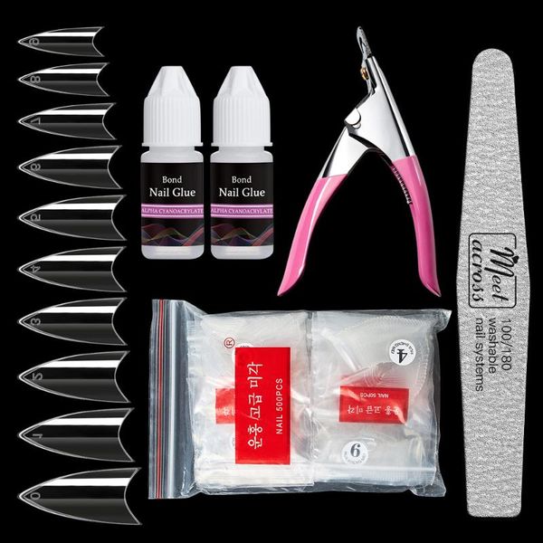 

false nails 500pcs glue file set clear natural french full nail tips fake manicure acrylic art display training tools, Red;gold
