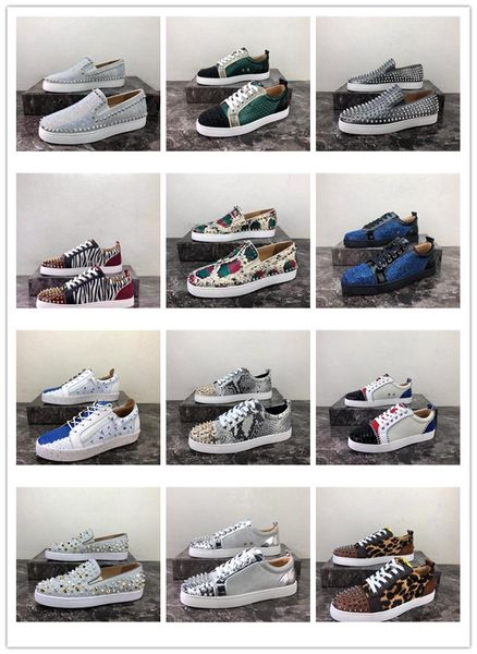 

2019 new arrival red bottoms mens women shoes fashion suede with spikes loafers rivets casual dress boots flats sneakers, Black