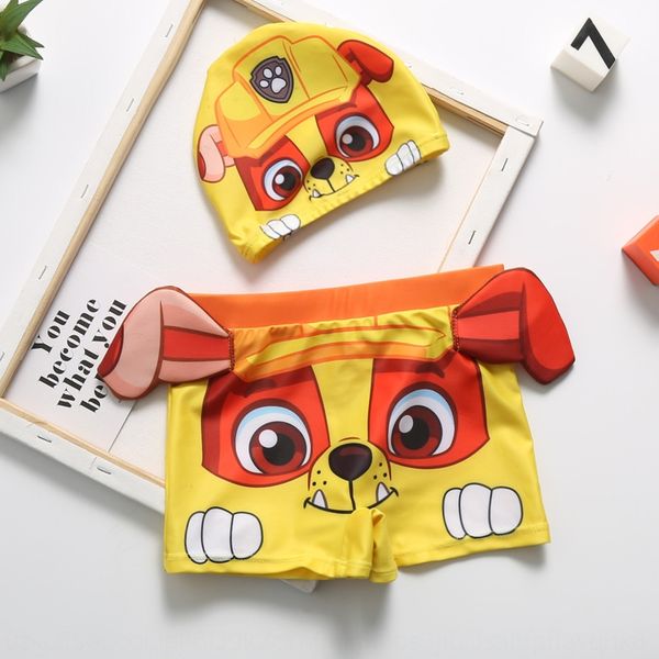 

2020 new cartoon boy children's swimsuit swimsuit swimming trunks baby children's split boxer swimming trunks with hat, Black