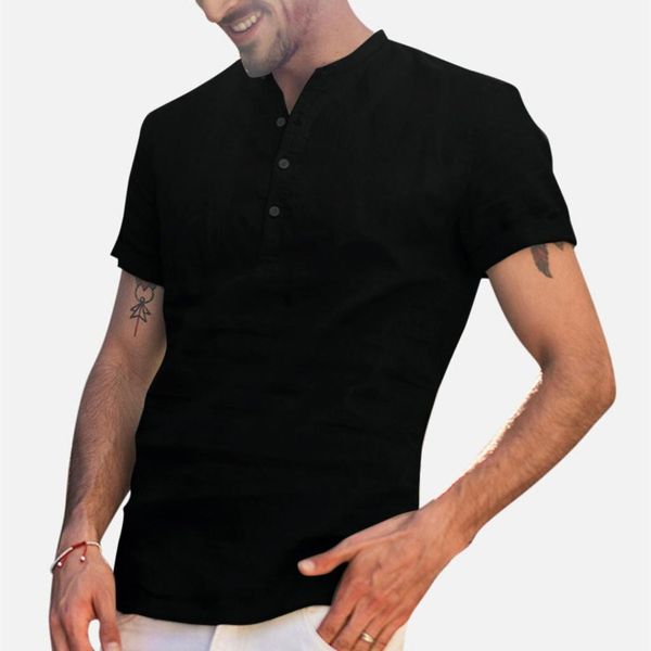 

sleeve solid color stand collar shirts male clothing mens 2020 designer luxury shirt summer linen blend short, White;black